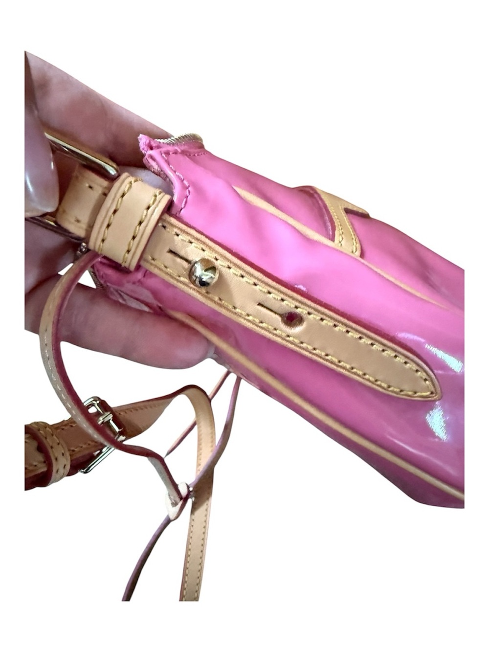 Dooney & Bourke Pink Patent Crossbody with Tan Trim - Picture 7 of 13